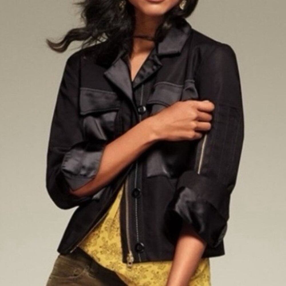 Cabi Back In Black Moto Boxy Crop Jacket Womens Medium Satin Collar Style 3552